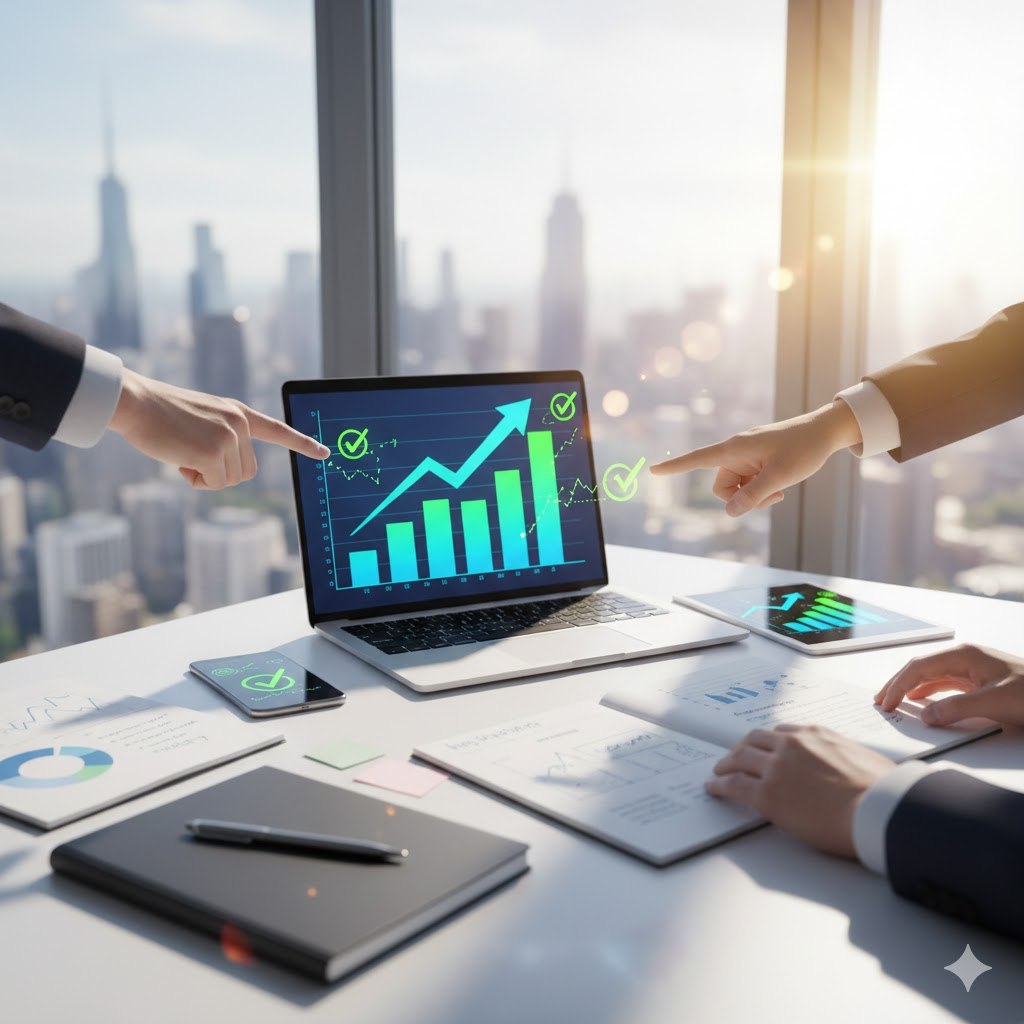 Business analytics on laptop screen